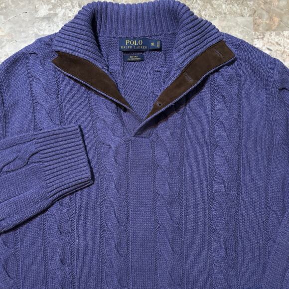 Polo Ralph Lauren Sweater Mens XL Purple Silk Cashmere Cable Knit Mock Neck